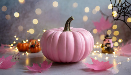 cute halloween pink pumpkin with spooky festive background trick or treat decoration concept generative aiの素材