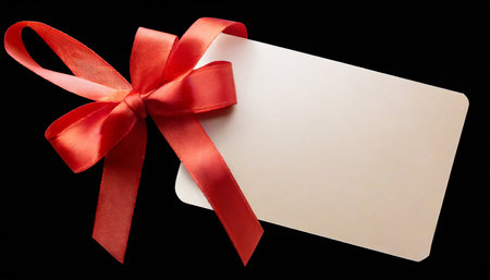 card note chirstmas celebration greeting or holidays gift or price tag with ribbon bow isolated on transperent backgroundの素材