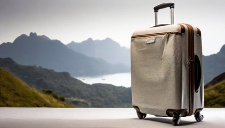 an isolated on white suitcase standing ready to accompany travelers on their journeys be it for a holiday or business tripの素材