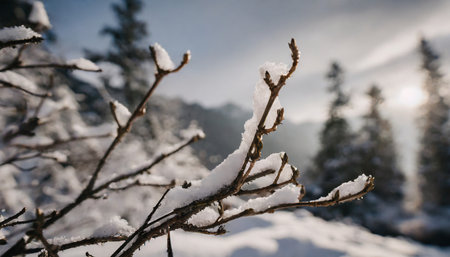 close up branches of a tree in winterの素材