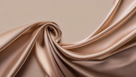 beautiful smooth elegant wavy beige light brown satin silk luxury cloth fabric texture abstract background design copy spaceの素材