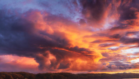 utterly spectacular sunset with colorful clouds lit by the sun bright epic skyの素材