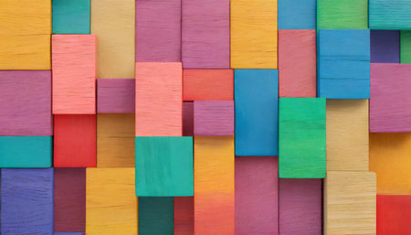 abstract block stack wooden 3d cubes colorful wood texture for backdropの素材