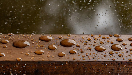 water droplets on woodの素材