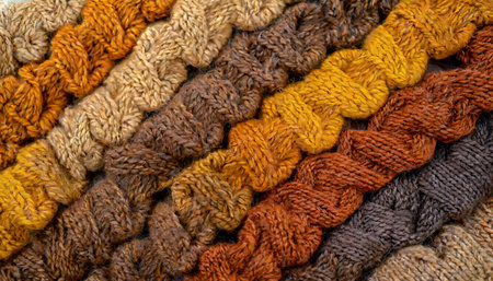 autumn fall knitted wool fabric many colors multicolor texture background merino wool brown earthy tones handmade knitted backgroundの素材