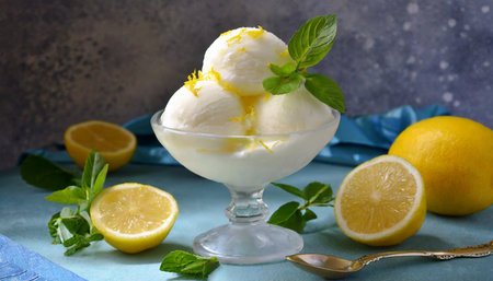 delicious refreshing lemon or vanilla ice creamの素材