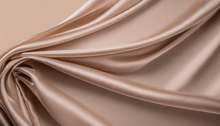 beautiful smooth elegant wavy beige light brown satin silk luxury cloth fabric texture abstract background design copy spaceの素材