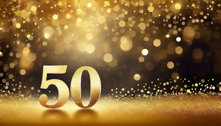 gold glitter 50 50th birthday wedding anniversary golden background new year champagne christmas champaign invitationの素材