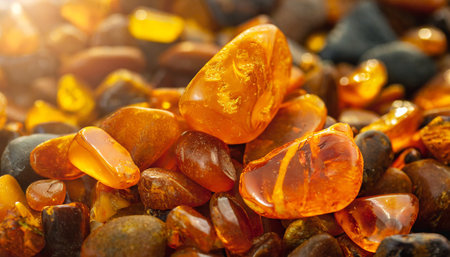 pebbles of natural baltic amber close up amber abstract backgroundの素材