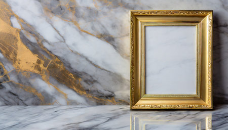 golden frame on a marble backgroundの素材