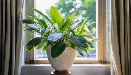Indoor plant in a pot on the windowsill. House plants.の素材