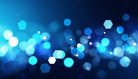 Abstract blue background with hexagons and bokeh. 3d renderingの素材
