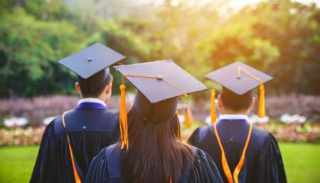 backside graduation hats during commencement success graduates of the university concept education congratulation graduation ceremony congratulated the graduates in university during commencementの素材
