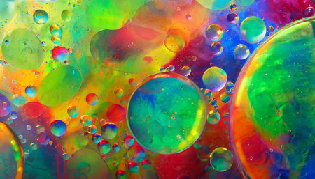 multicolored transparent liquid bubbles abstract background with liquid and paintの素材