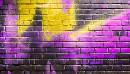 graffiti background on a brick wall black yellow purple pink girlの素材