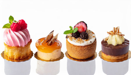 Cupcakes on a white background. Desserts with berriesの素材