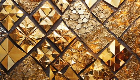 decorative mosaic wall made of gold foil abstract luxury backgroundの素材