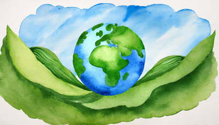 green earth watercolor art hand drawing green and blue earth icon for environment concept png backgroundの素材