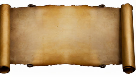 Old parchment scroll isolated on white background with copy space for text.の素材