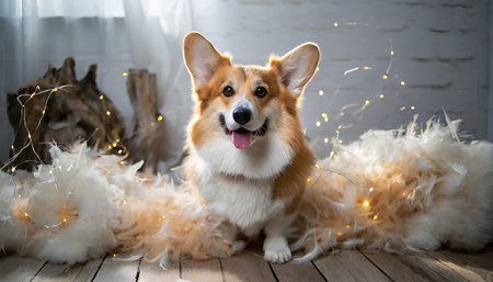 welsh corgi pembroke dog with shedded fur funny photoの素材