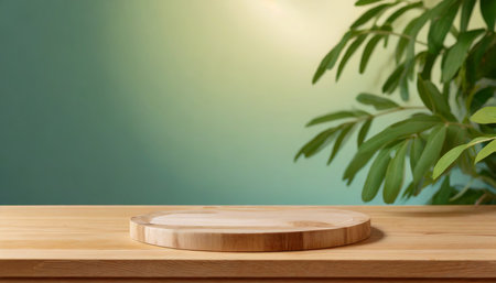 empty or blank minimal wooden table counter podium background for product demonstrationの素材