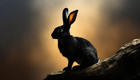 silhouette of rabbit illustration of black rabbit line art transparencyの素材