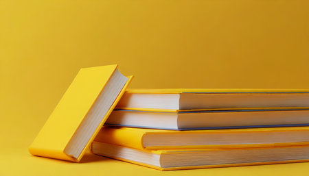yellow books on yellow background with copy space creative background for education or business concept design with text space 3d illustrationの素材