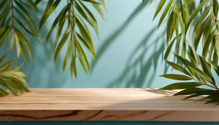empty or blank minimal wooden table counter podium background for product demonstrationの素材