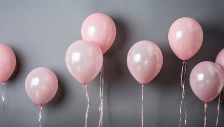 pink pastel baloons on grey background minimalismの素材