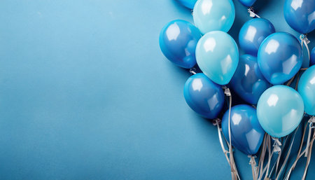 blue balloons on blue background with copy spaceの素材