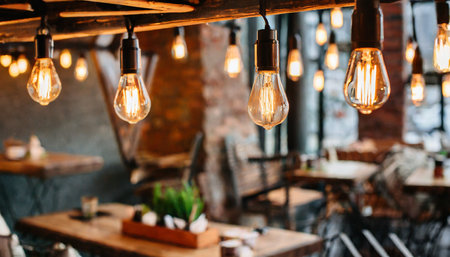 stylish light bulbs in the cafeの素材
