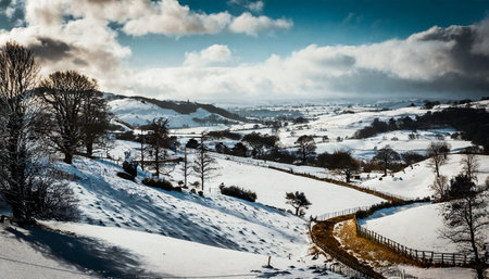 a snow covered landscape bathed in lightの素材