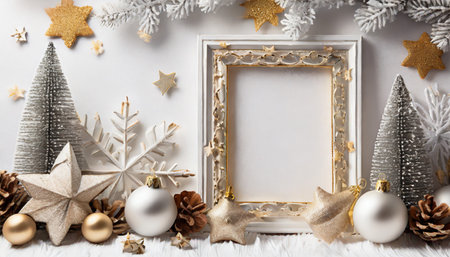 white christmas background with decorative frameの素材