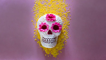 sugar skull for the day of the dead on a bright background traditions mexico minimalismの素材