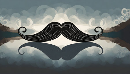 black mustache gentleman curled facial hairstyle barbershop decoration design symbol mustache on background generative aiの素材