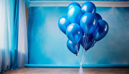 blue helium balloons on blue background with copy space room decoration for a birthday party concept of happiness and celebration bunch of big blue balloons for wedding anniversary ai generatedの素材