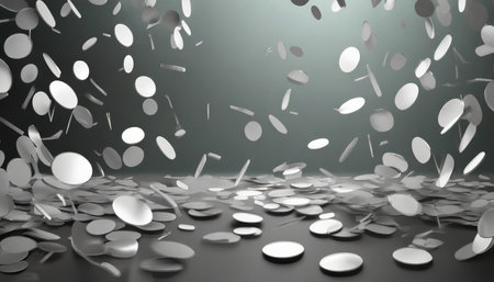 realistic silver 3d confetti randomly falling on a background graphic resource for party and holiday designの素材