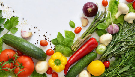 fresh vegetables background white background with vegetablesの素材