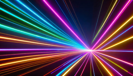 abstract neon lights background with laser rays and glowing lines illustration ai generatedの素材