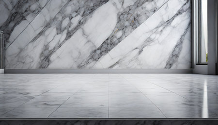 room empty of white marble flooring with for interior decoration used as studio background wall to display your productsの素材