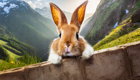 funny redhead rabbit peekingの素材