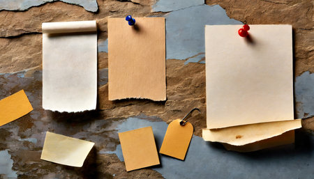 note paper piece label vintage grunge tape label ripped tag message adhesive tape push pin thumbtack card sign business officeの素材