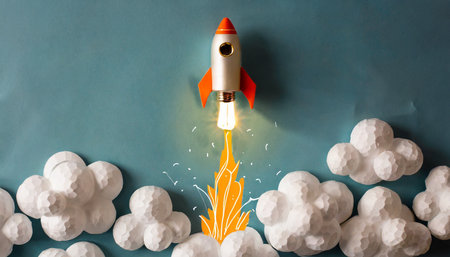 idea light bulb flying to the sky like a rocket flat layの素材