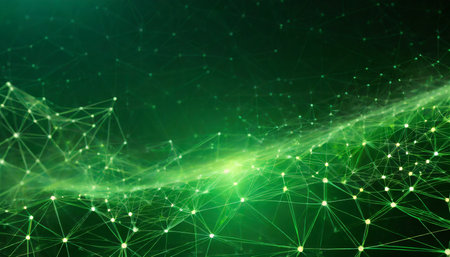 abstract green background with moving lines and dots the concept of big data technology and science connection to the world wide web 3d renderingの素材