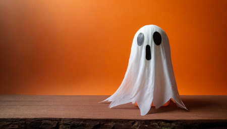 halloween ghost with orange background and space for textの素材