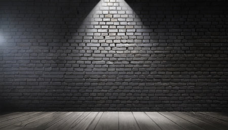 abstract image of spot lighting with black brick wall in backgroundの素材