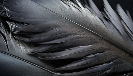 black matte feather of crow close up backgroundの素材