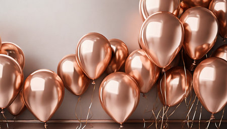 rose gold balloons background with copy spaceの素材