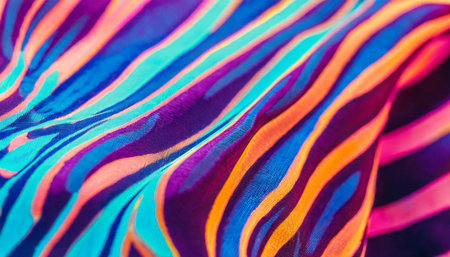 abstract trendy neon colored psychedelic fluorescent striped zebra textured neon backgroundの素材