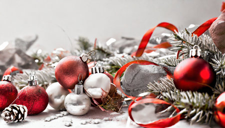 christmas white background with christmas balls and decorationの素材